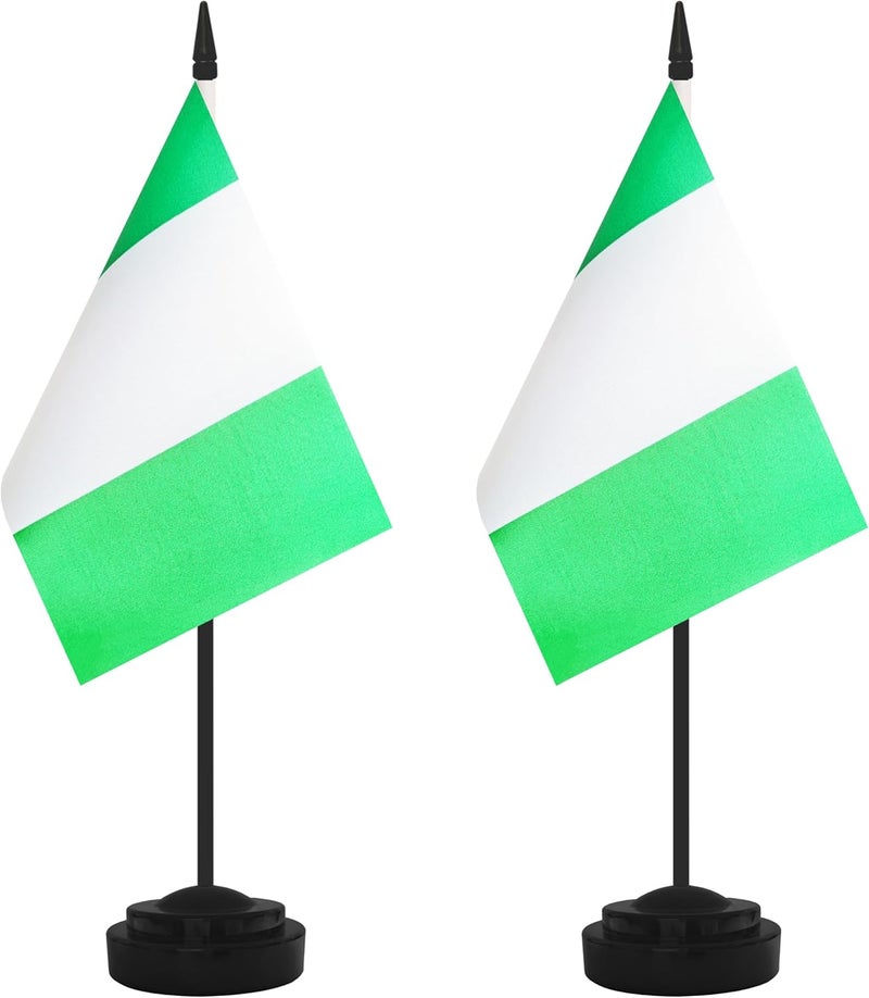 Yamiuo 2 Pack Nigeria Desk Flag Set, Nigerian Desktop Small Miniature Table Office Flag with 12" Black Pole and Black Base, Offices, Classroom, Home, Festival Decoration (Nigeria) - Image 1